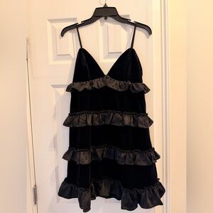 Endless Rose Black Velvet Ruffle Dress